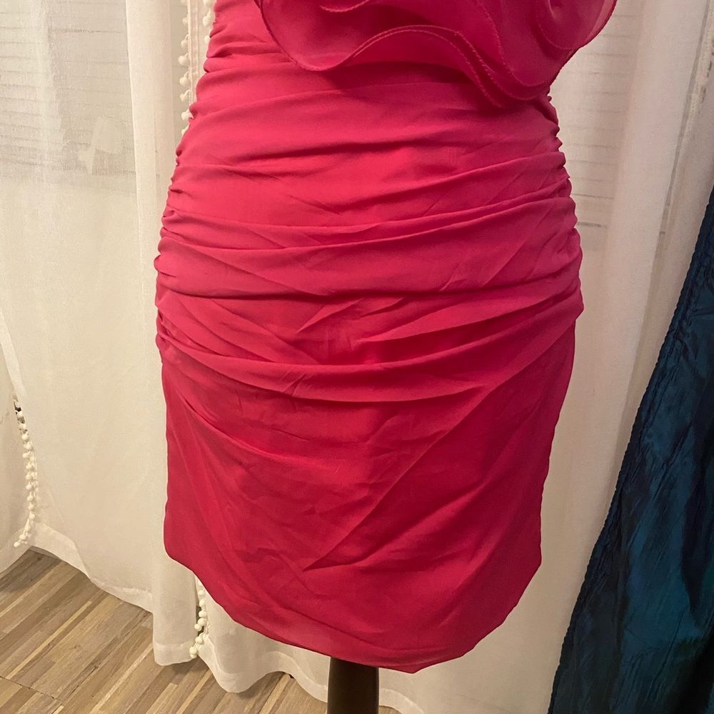 Cinderella Fuchsia One-Shoulder Ruffle Mini Dress - Picture 4 of 11